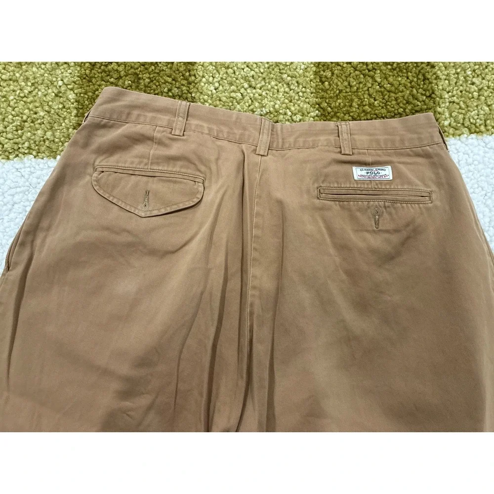 Polo Ralph Lauren Hammond Pant Mens 35x32 Tan Pleated‎ Cuffed Cotton Chinos Tan